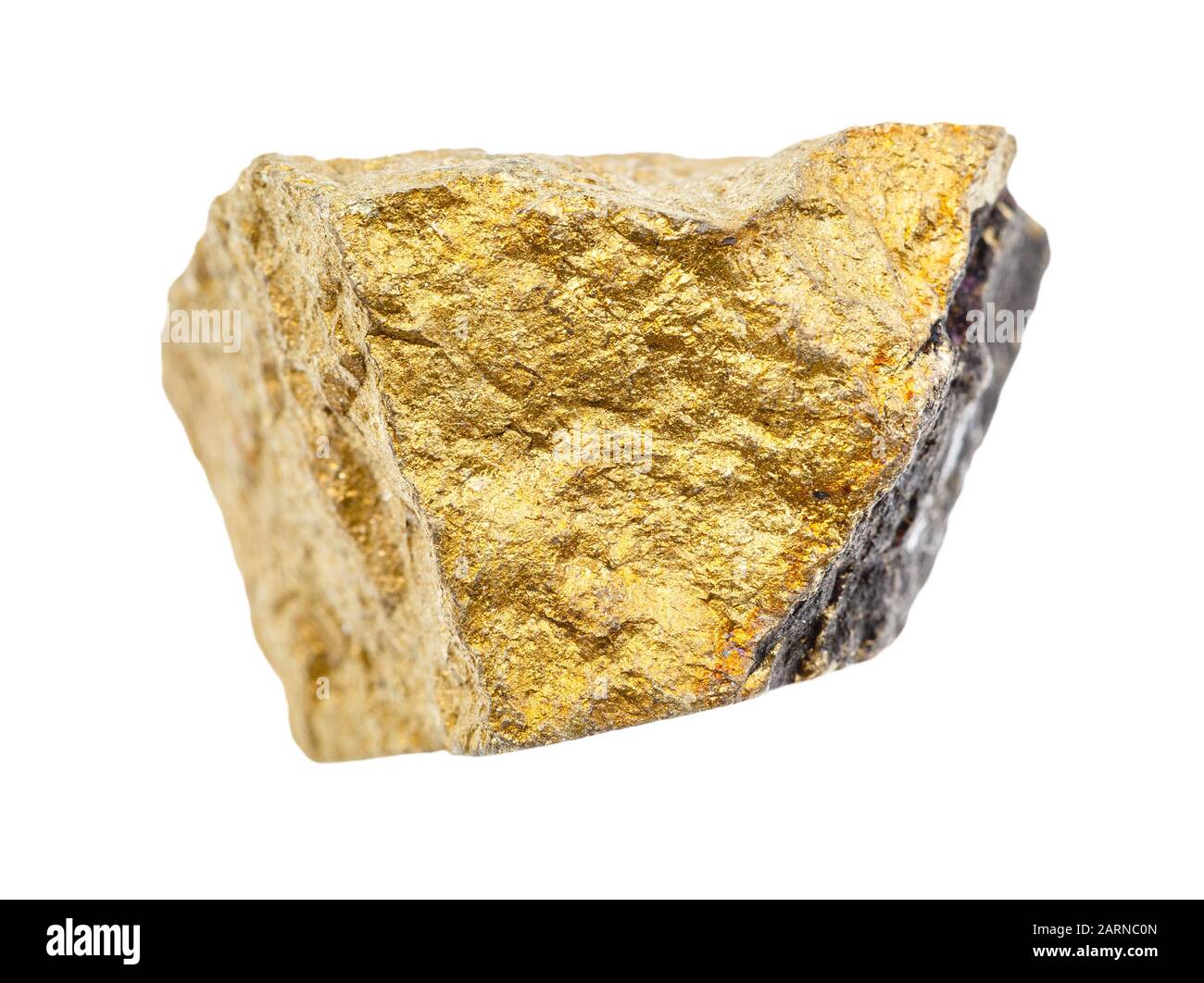 Gros plan de l'échantillon de minéraux naturels de la collection géologique - roche de Chalcopyrite jaune non polie isolée sur fond blanc Banque D'Images