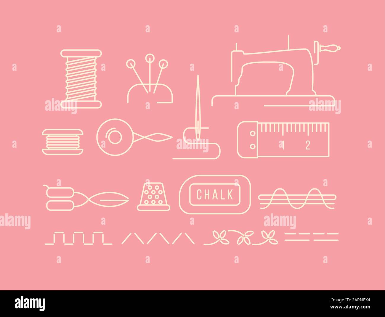 Outils de couture des icônes dans le style linéaire pour les objets vintage et de l'artisanat fait main vector set Illustration de Vecteur