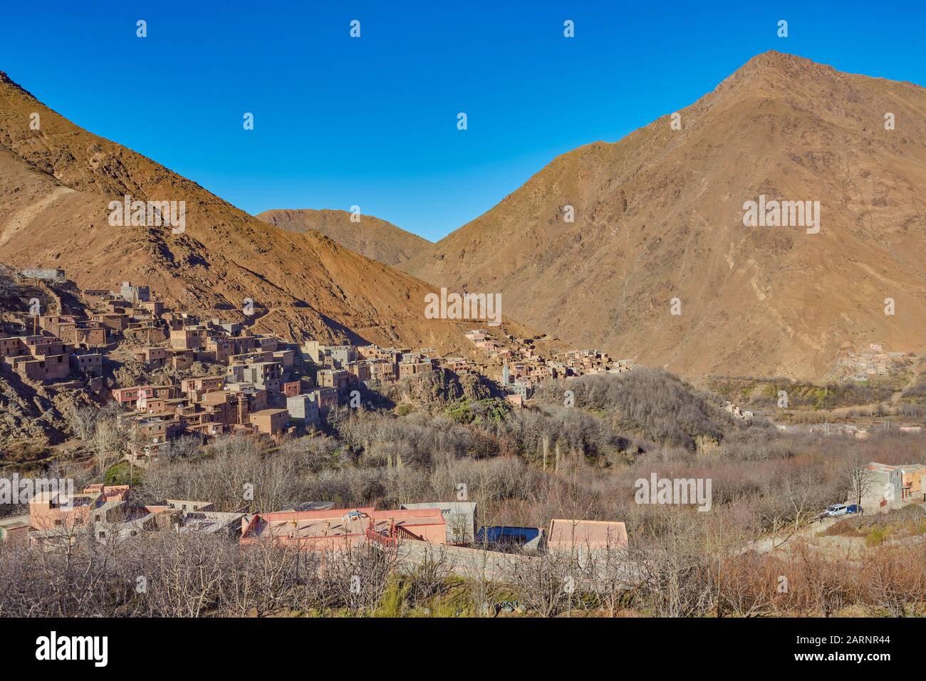 Ville d'Imlil, dans les montagnes de l'Atlas du Maroc Banque D'Images