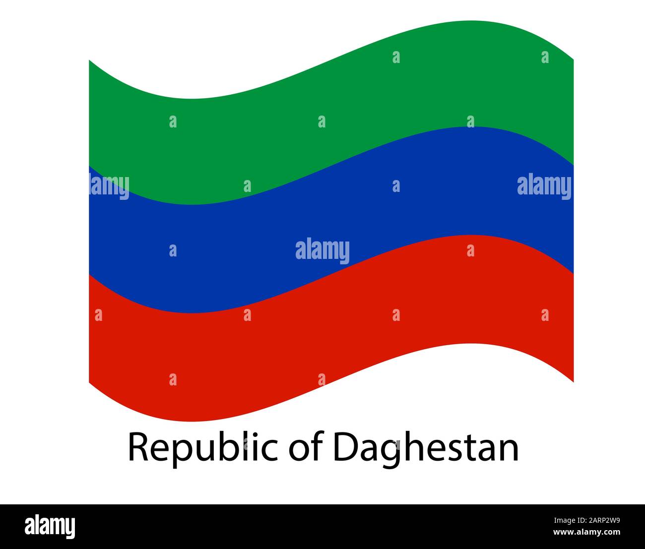 Drapeau de la République du Dagestan et affiche du texte d'information, modèle de drapeau du Dagestan. Illustration de Vecteur