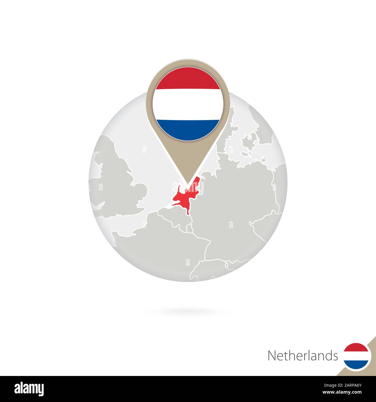 Pays-Bas carte et drapeau en cercle. Carte des Pays-Bas, Pays-Bas drapeau pin. Carte des Pays-Bas dans le style du globe. Illustration Vectorielle. Illustration de Vecteur