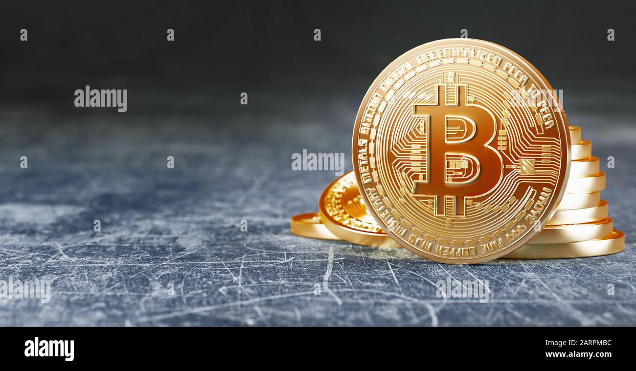 Pièce Bitcoin Doré. Crypto-monnaie bitcoin. Concept d'entreprise. rendu tridimensionnel Banque D'Images