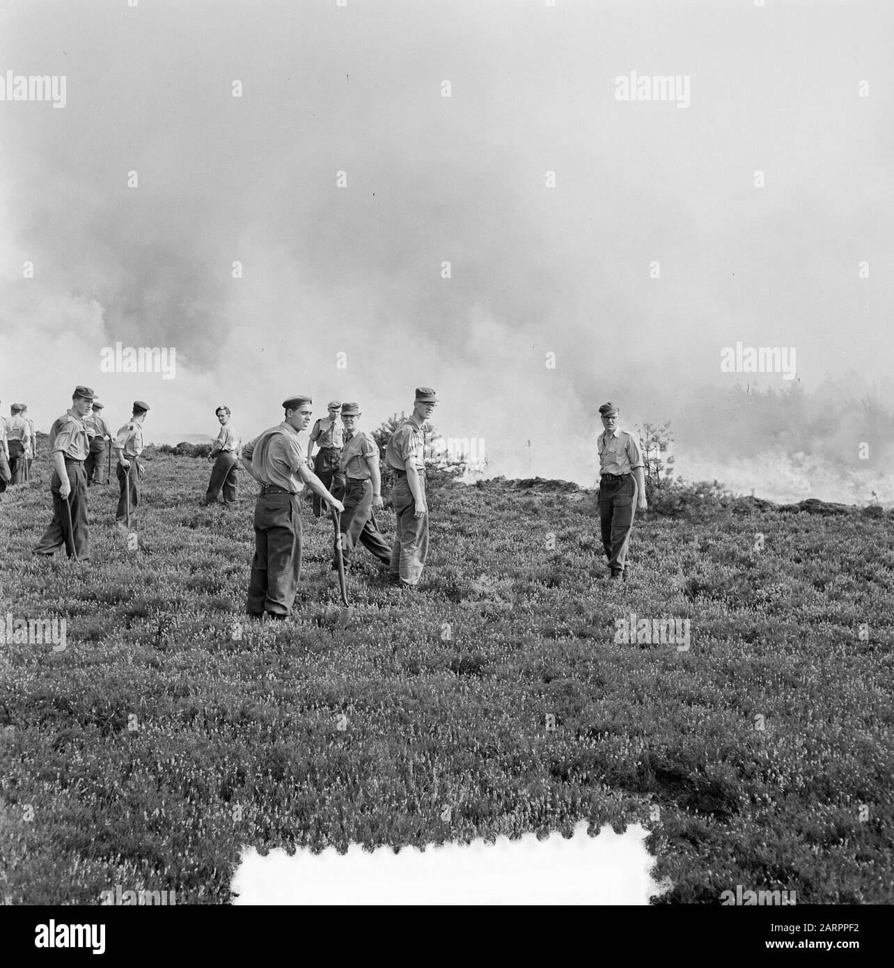 Grand feu de bruyère sur le Veluwe (Oldebroek) Date : 1 septembre 1955 lieu : Oldebroek, Veluwe Banque D'Images