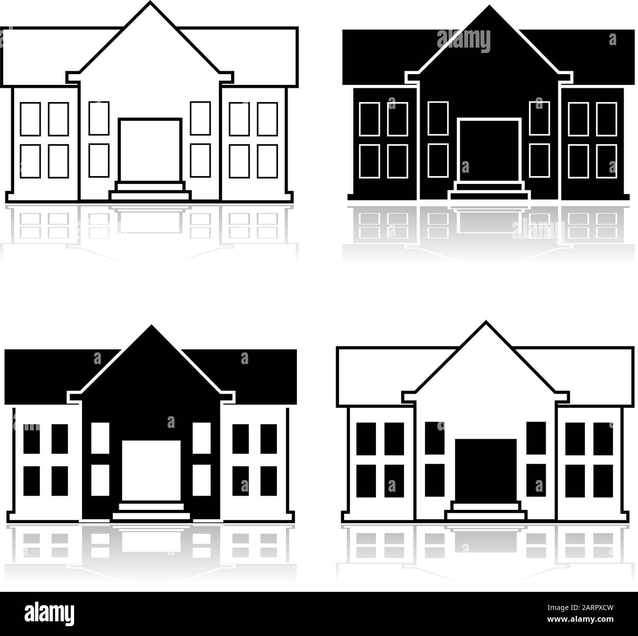 Illustration d'icône montrant une maison ou une école de fantaisie dans quatre couleurs différentes Illustration de Vecteur