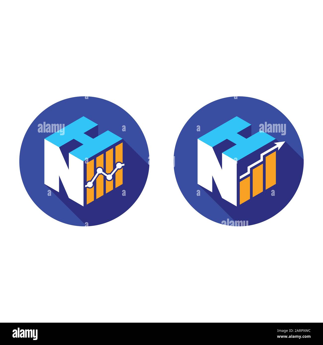 Police cubique N H avec symbole du logo financier, alphabet isométrique vectoriel Illustration de Vecteur