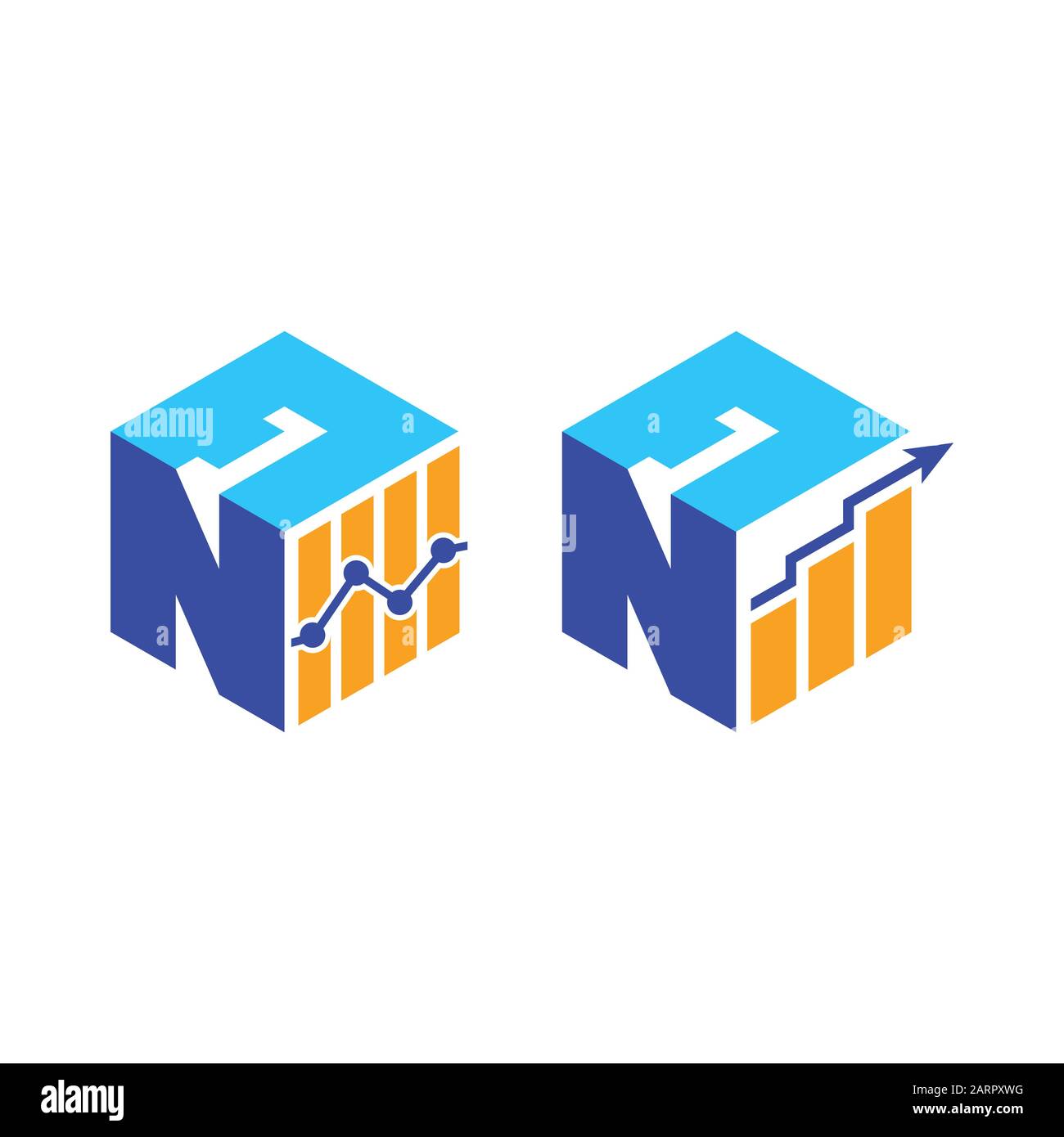 Police cubique N A avec symbole du logo financier, alphabet isométrique vectoriel Illustration de Vecteur