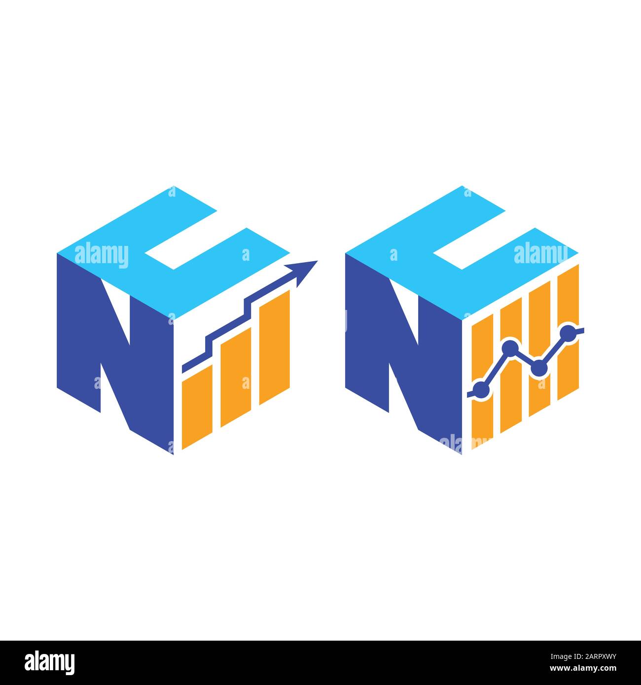 Police cubique N C avec symbole du logo financier, alphabet isométrique vectoriel Illustration de Vecteur