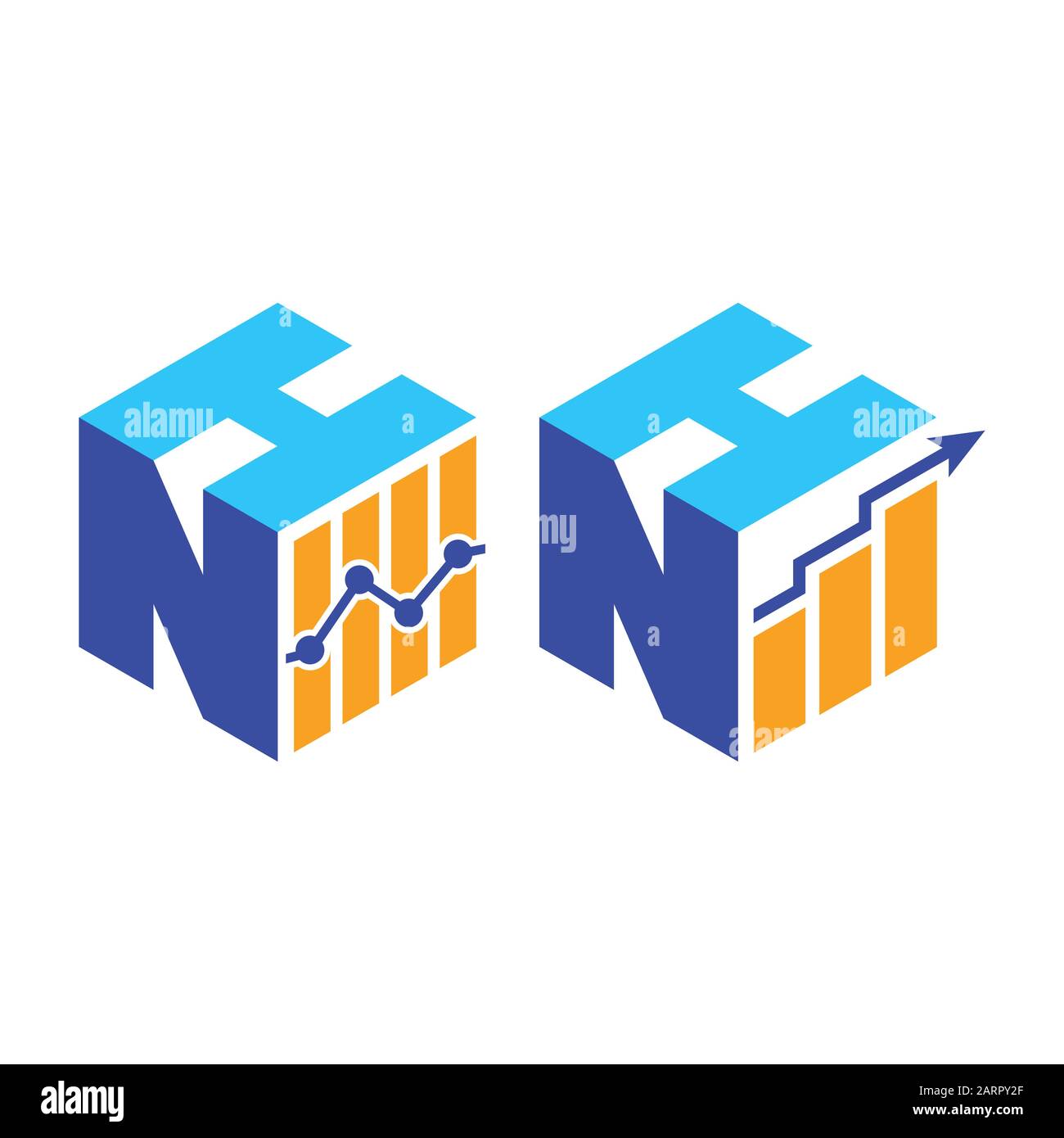 Police cubique N H avec symbole du logo financier, alphabet isométrique vectoriel Illustration de Vecteur