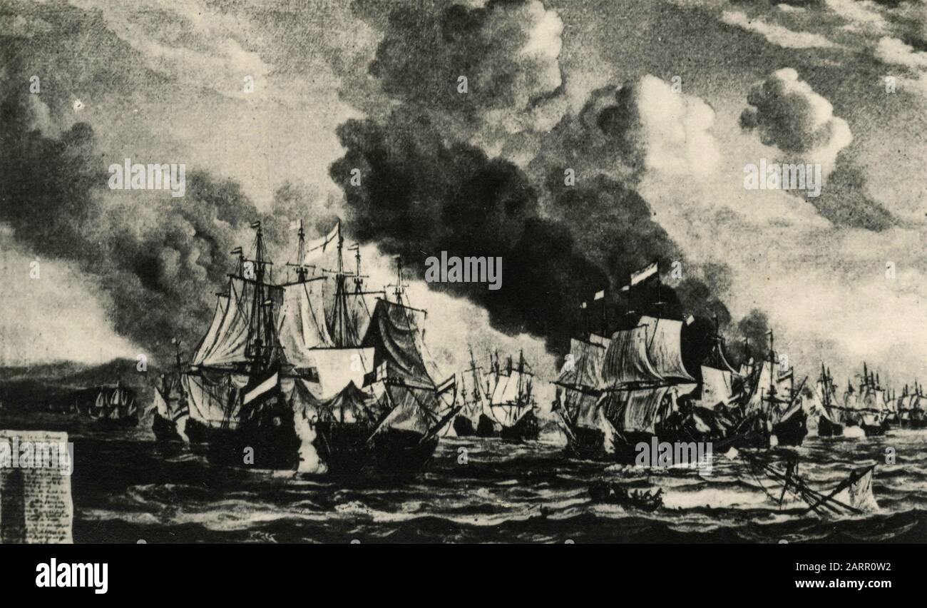 Bataille navale de Porto Pisano, Italie, lithographie Banque D'Images