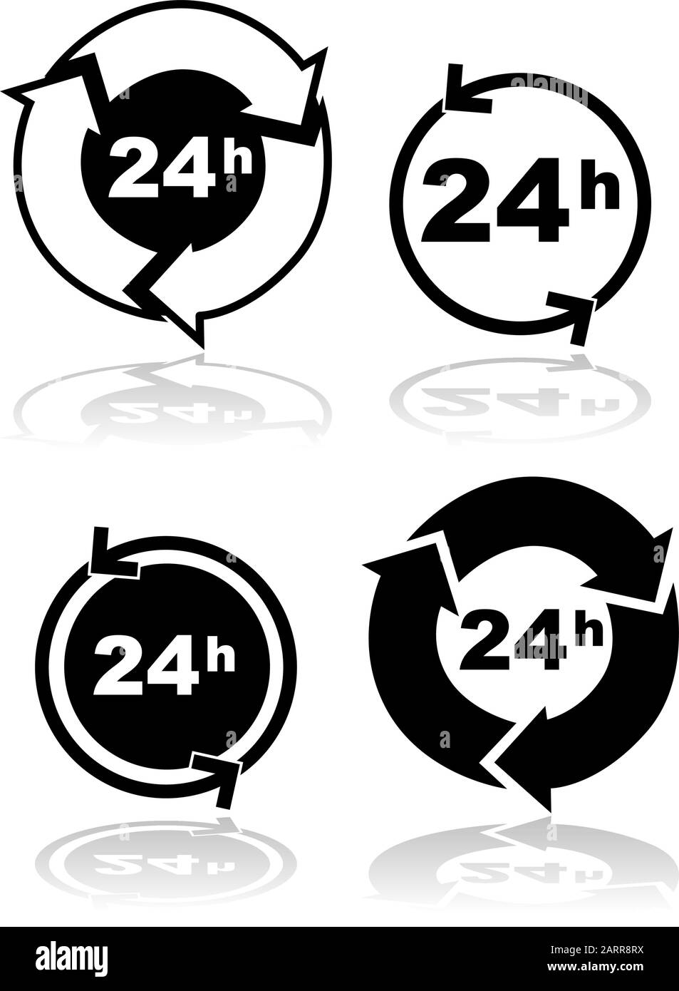 Ensemble d'icônes affichant quatre représentations différentes d'un service 24 heures sur 24 Illustration de Vecteur