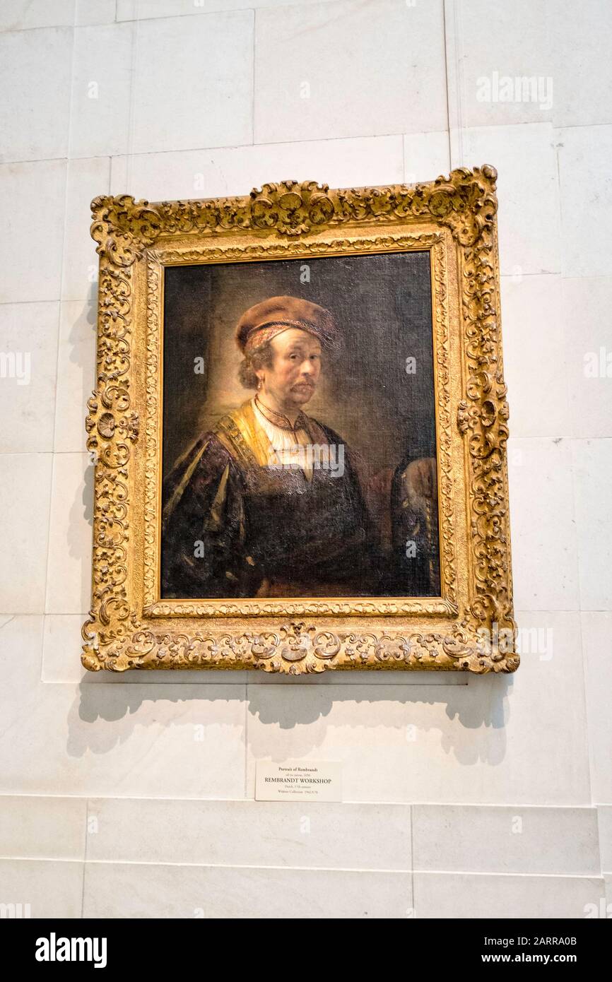 Portrait encadré de Rembrandt, huile sur toile, 1650, suspendu à la National Gallery of Art à Washington D.C. Banque D'Images
