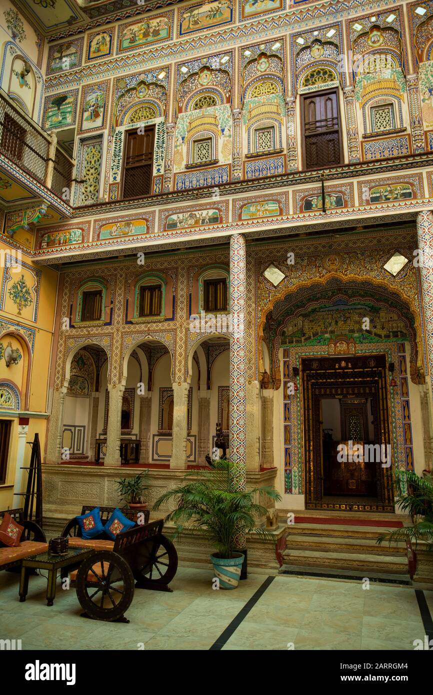Inde, Rajasthan, Shekhawati, Nawalgarh, Grand Haveli Hotel Et L'Intérieur Du Resort Banque D'Images