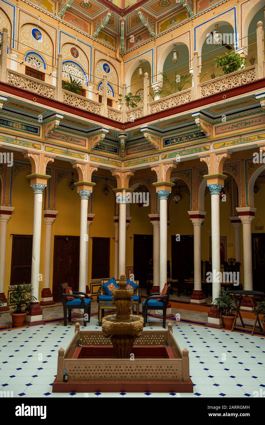 Inde, Rajasthan, Shekhawati, Nawalgarh, Grand Haveli Hotel Intérieur Banque D'Images