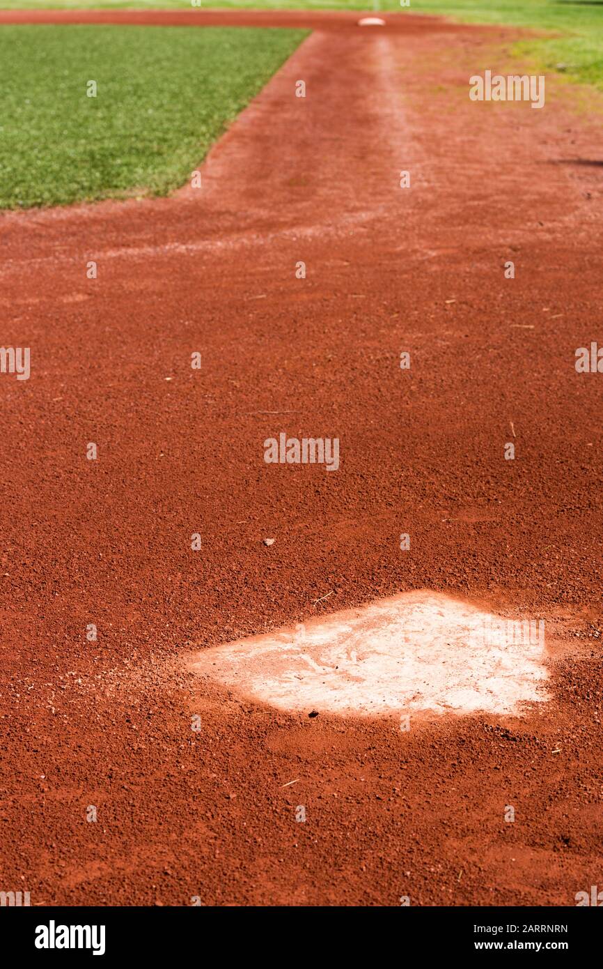 Base de base-ball et première assiette. Banque D'Images