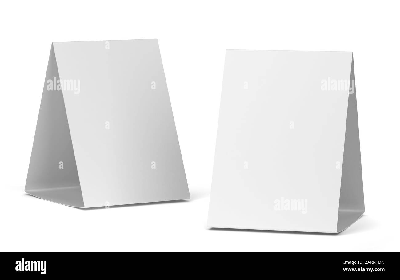 Maquette de tente de table vierge. illustration tridimensionnelle isolée sur fond blanc Banque D'Images