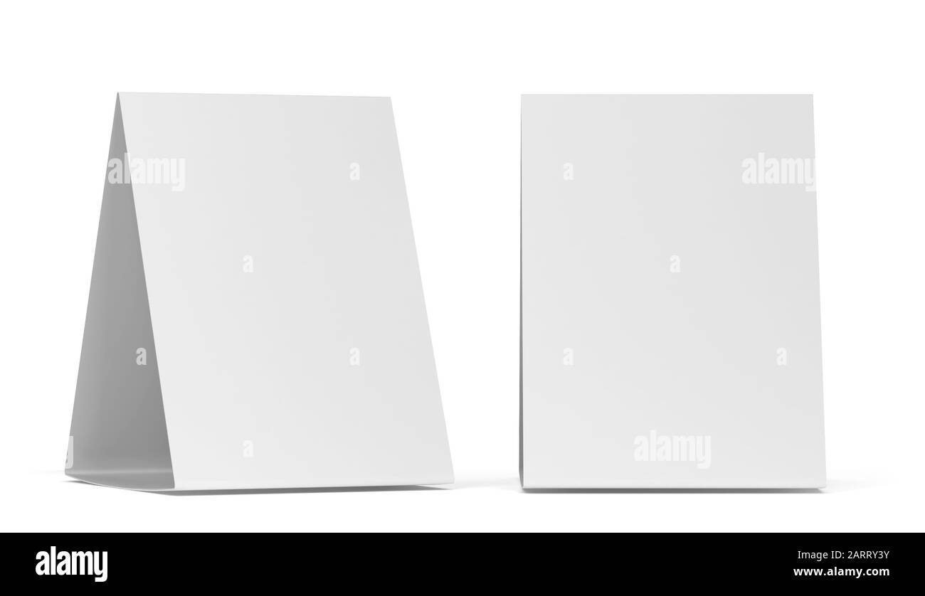 Maquette de tente de table vierge. illustration tridimensionnelle isolée sur fond blanc Banque D'Images