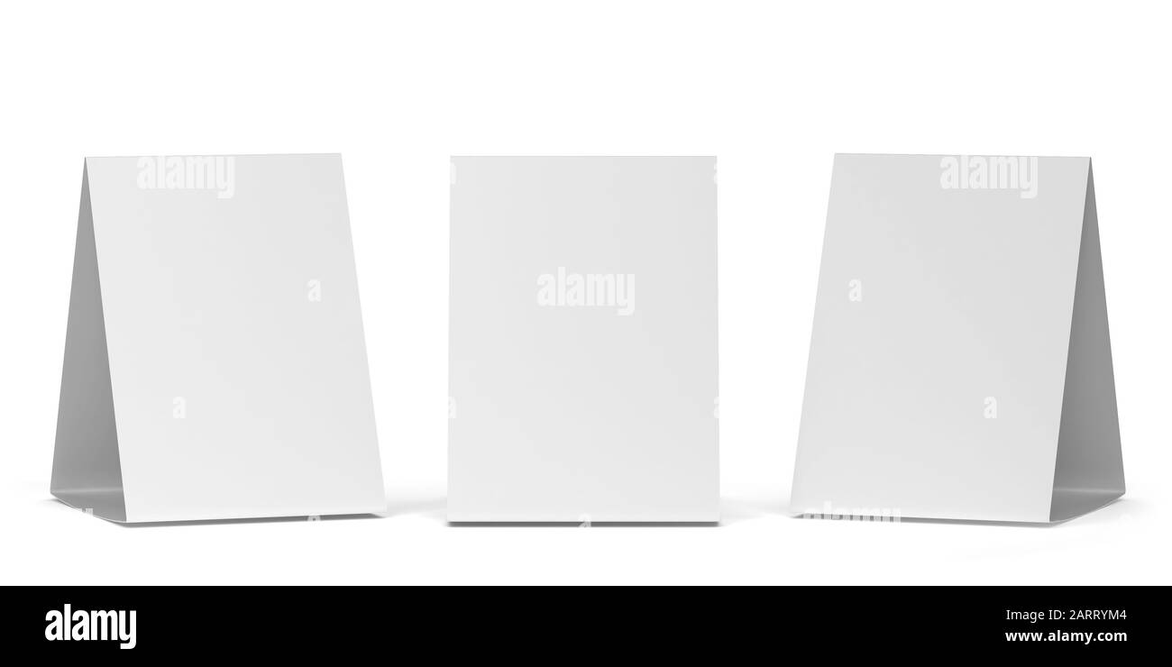 Maquette de tente de table vierge. illustration tridimensionnelle isolée sur fond blanc Banque D'Images