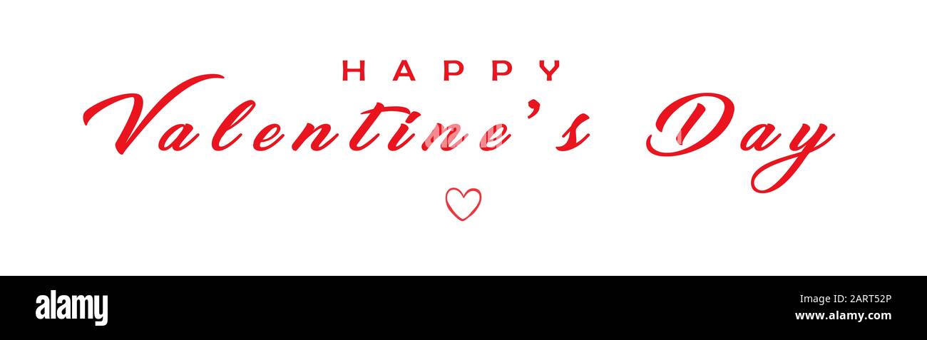 Bonne Saint Valentin bannière calligraphie sur fond blanc. Carte de vœux avec texte typographique Saint Valentin et coeur Banque D'Images
