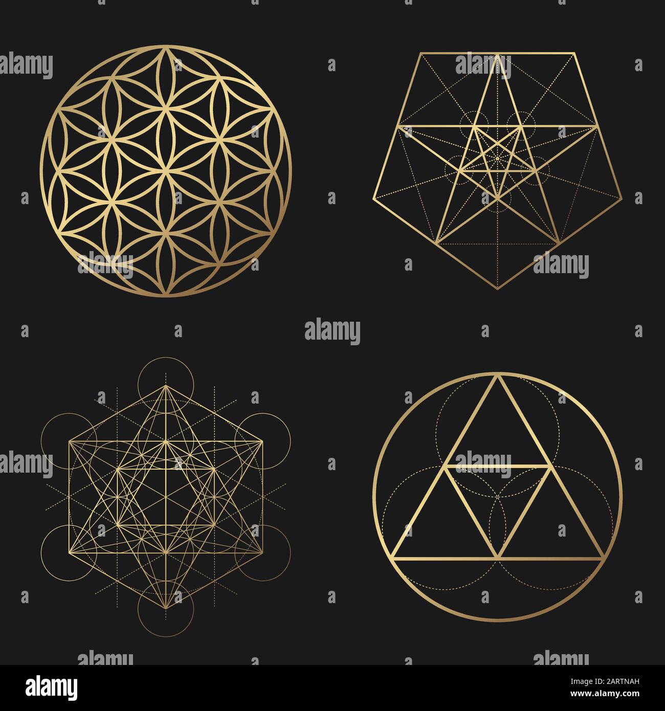 Collection d'éléments de conception vectoriels dorés à géométrie sacrée Illustration de Vecteur
