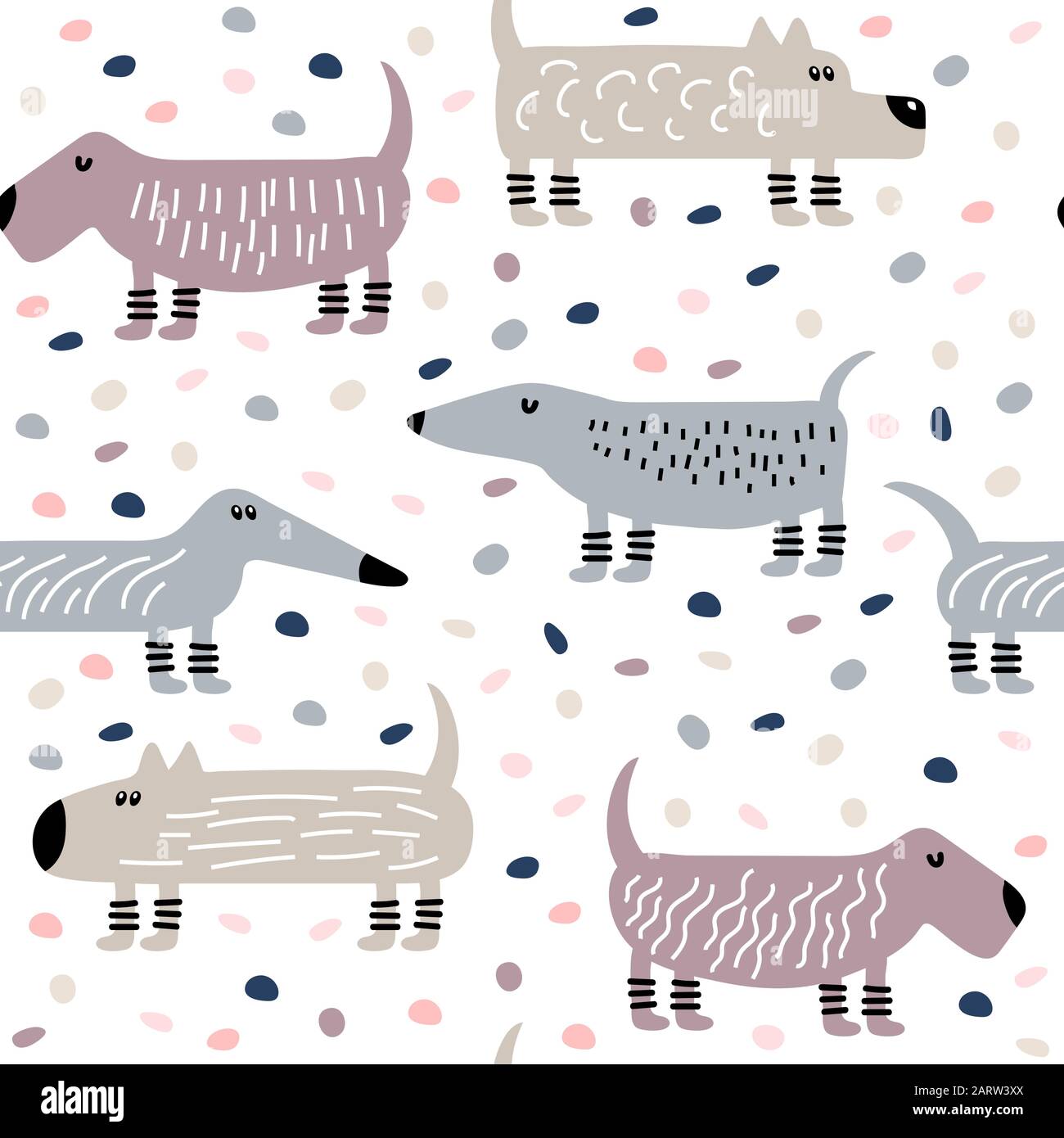 Modèle sans couture avec chiens et éléments dessinés à la main Illustration de Vecteur