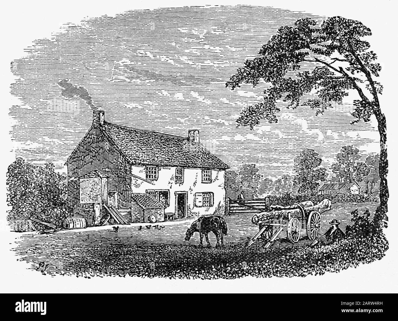 Le lieu de naissance de George Stephenson (1781-1848), à Wylam, Killingworth, Tyneside, qui se trouve à 14,5 kilomètres à l'ouest de Newcastle upon Tyne. Il est devenu ingénieur civil et ingénieur mécanique britannique, connu comme le « Père des chemins de fer ». Stephenson il a été le pionnier du transport ferroviaire, l'une des inventions technologiques les plus importantes du XIXe siècle et un élément clé de la Révolution industrielle. Banque D'Images