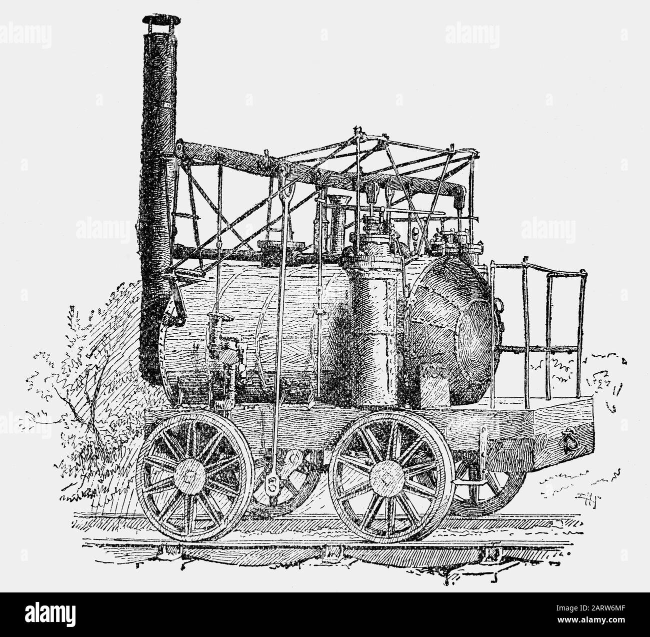 La locomotive à vapeur « Puffing Billy », construite en 1814 par le spectateur de charbon William Hedley, enginewright Jonathan Forster et forgeron Timothy Hackworth pour Christopher Blackett, propriétaire de la mine de charbon Wylam près de Newcastle upon Tyne, au Royaume-Uni. Il s'agissait de la première locomotive à vapeur à adhérence commerciale, utilisée pour transporter des wagons de chaldron de charbon de la mine de Wylam aux quais de Lemington-on-Tyne, dans le Northumberland. Banque D'Images