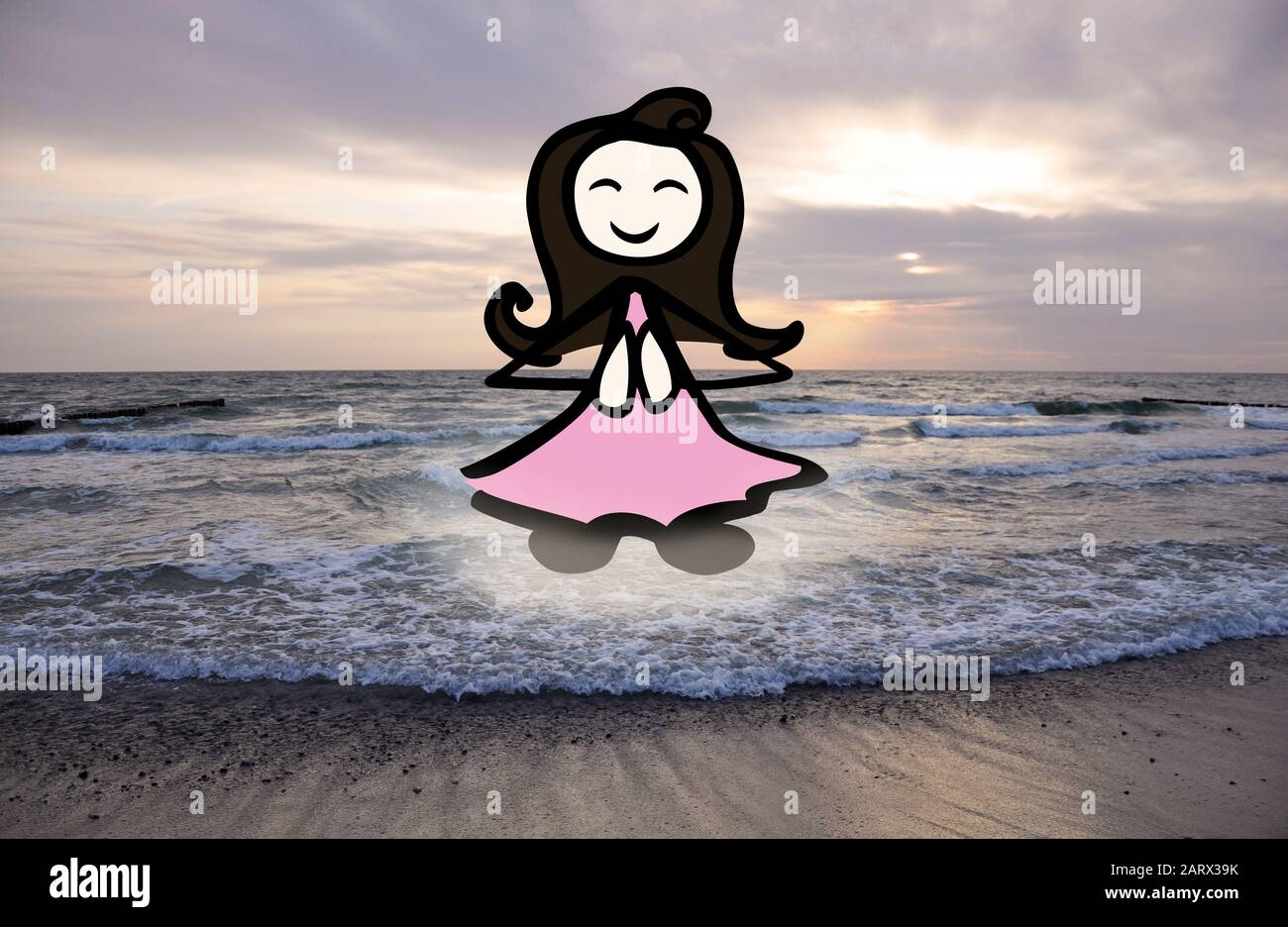 méditant femme bâton personne  planant océan photomontage par jzipririan Banque D'Images