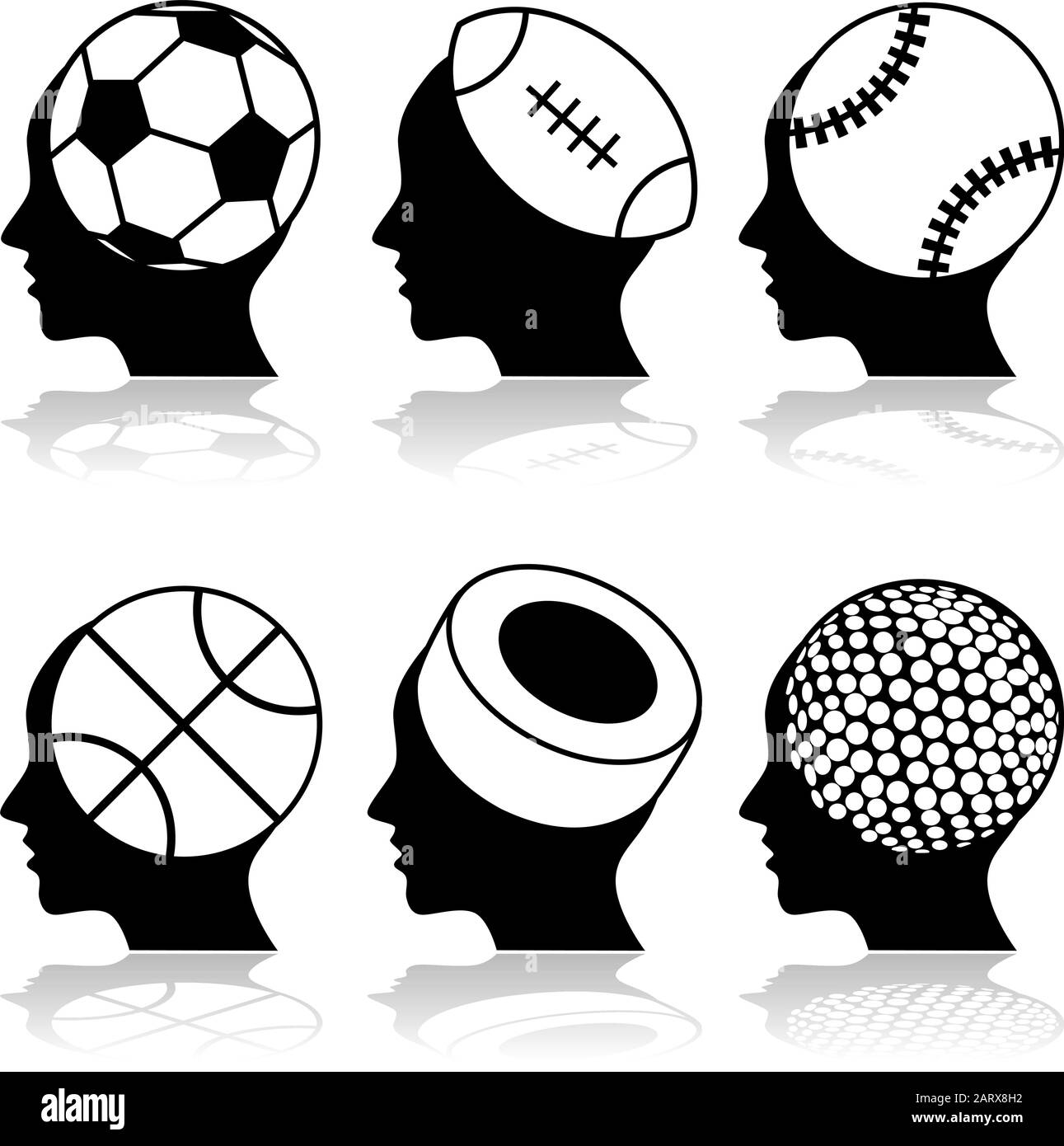 Concept illustration montrant le contour de têtes humaines avec différents sports balls à l'intérieur d'eux Illustration de Vecteur