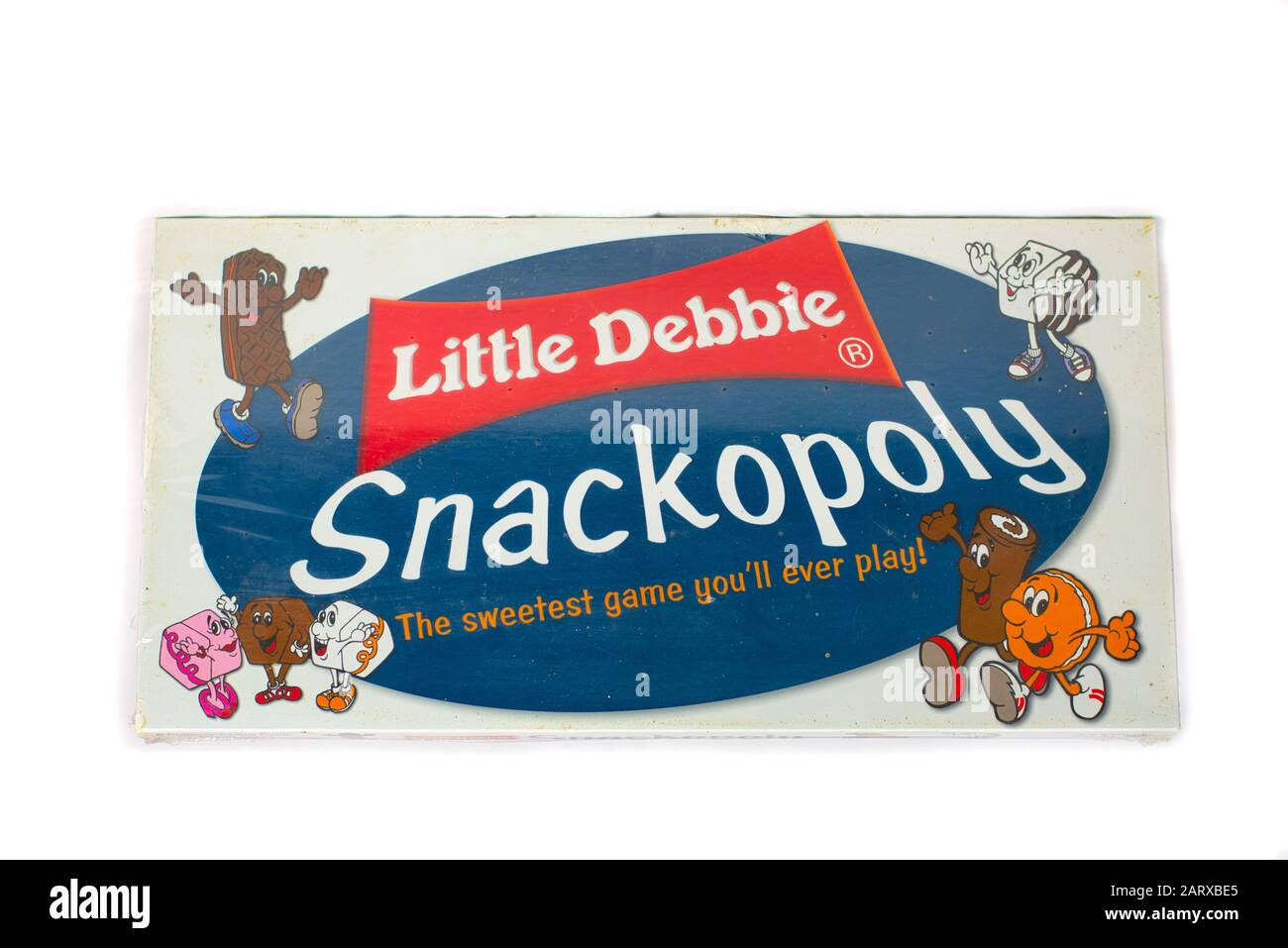 Dayton, OH- 28 janvier 2020 : jeu de conseil en snackopoly produit au début des années 1990 pour La compagnie Alimentaire Little Debbie snack. Un élément de collectionneurs pour l'enthus monopolistique Banque D'Images