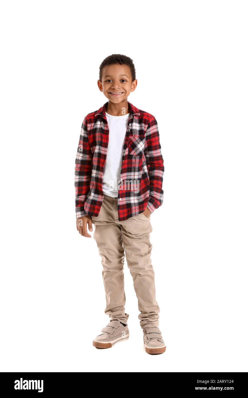 Joli garçon afro-américain tendance sur fond blanc Photo Stock - Alamy