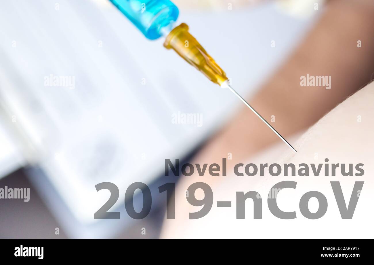 Nouveau virus corona - 2019-nCoV, éclosion du virus WUHAN corona. Mot écrit contre le vaccin des patients Banque D'Images