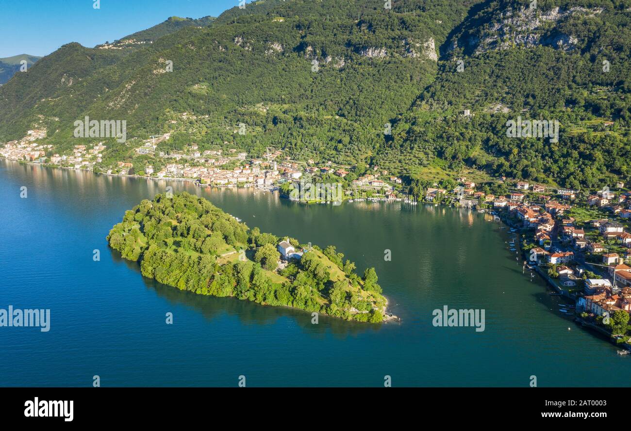 Île Isola Comacina dans le lac de Côme en Lombardie, Italie Banque D'Images