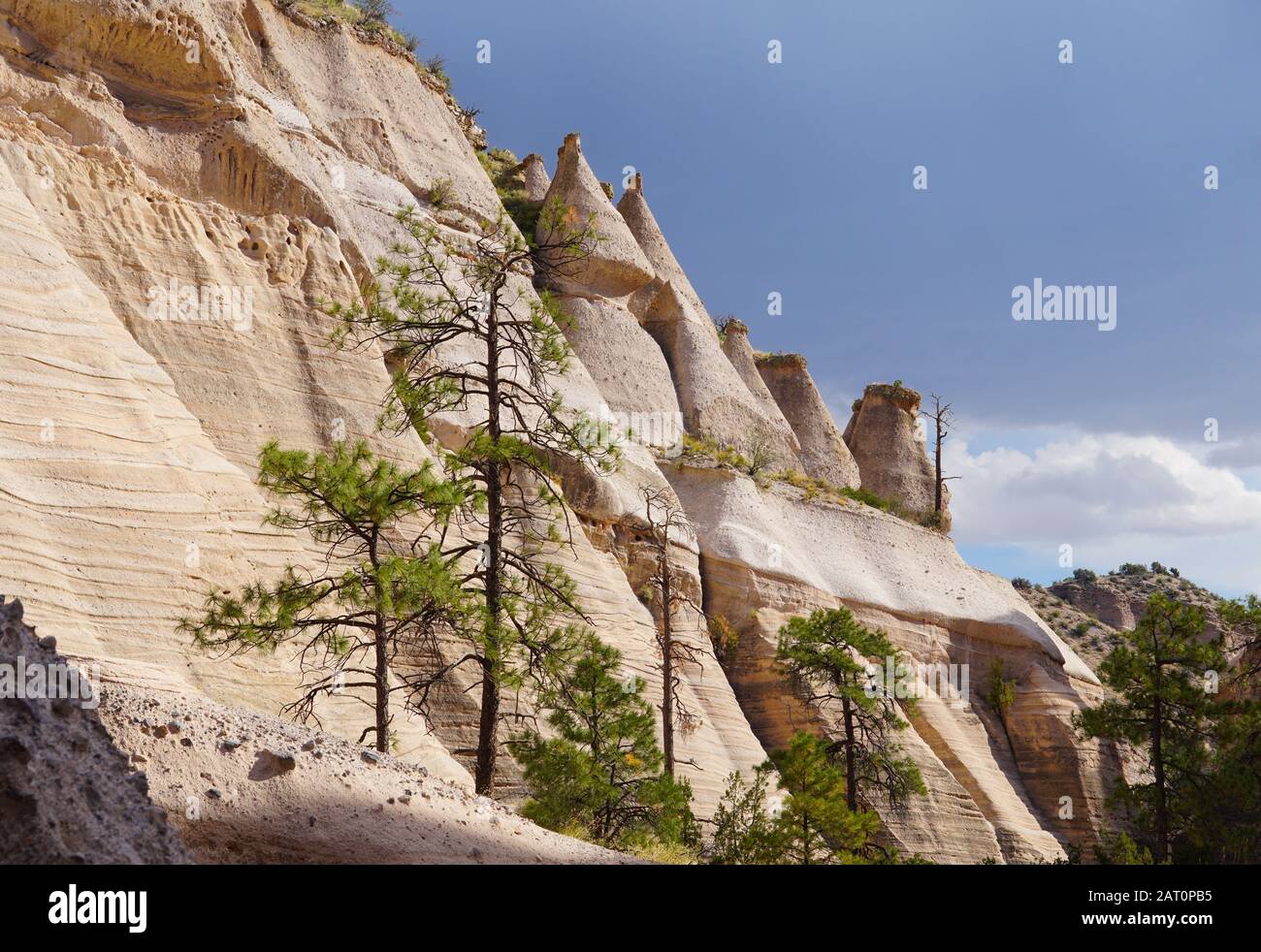 Les hoodoos en forme de cône créent un mur d'art sculpté dans la nature dans le parc national de Tent Rocks. Banque D'Images