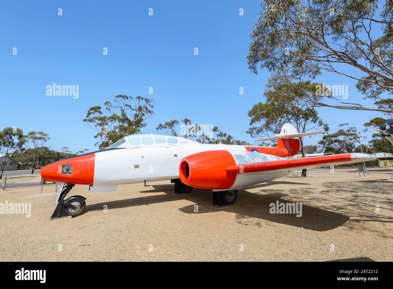 Gloster Meteor Military Aircraft en exposition à l'extérieur du Woomera Heritage Centre, Australie méridionale, Australie méridionale Banque D'Images