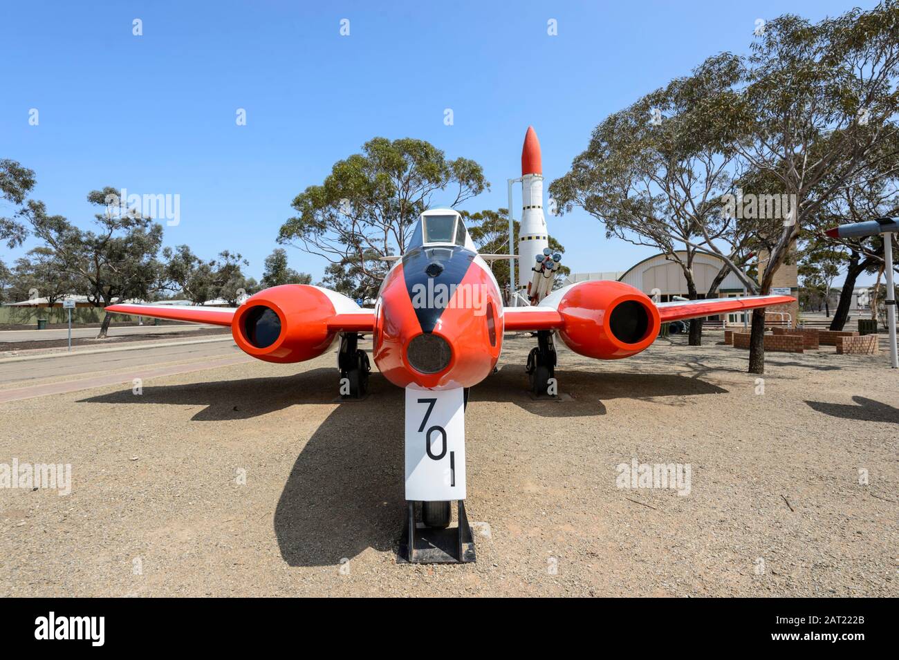 Gloster Meteor Military Aircraft en exposition à l'extérieur du Woomera Heritage Centre, Australie méridionale, Australie méridionale Banque D'Images