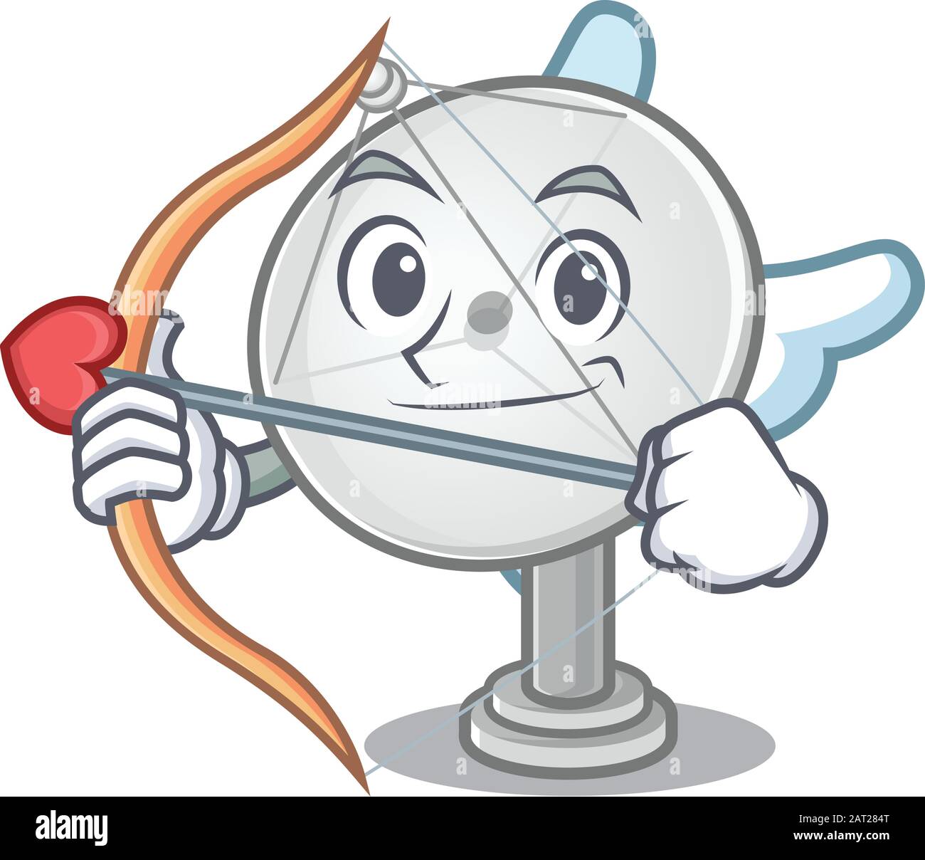 Romantique satellite plat Cupid personnage de dessin animé avec flèche et ailes Illustration de Vecteur