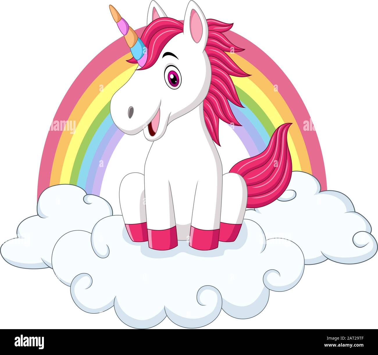 Joli petit poney unicorn assis sur des nuages Image Vectorielle ...