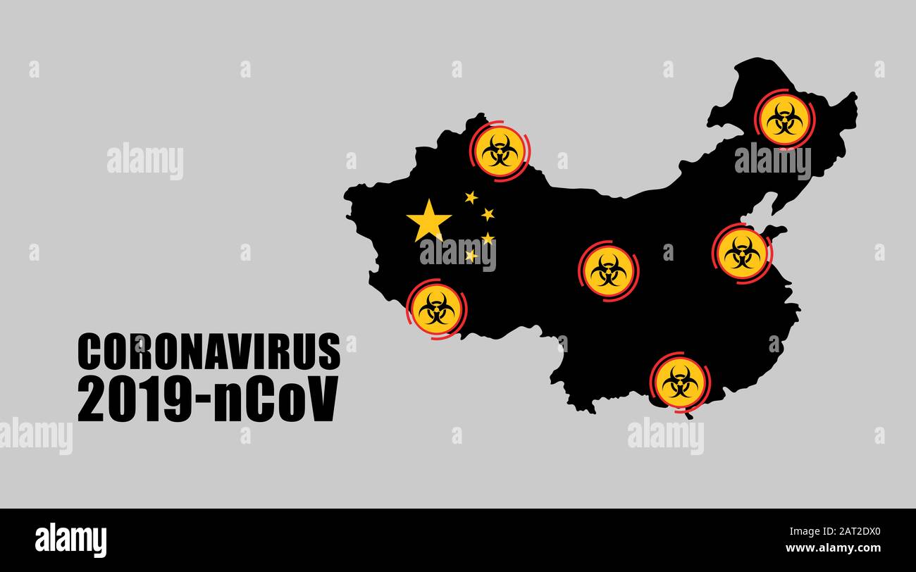 Chine carte pays silhouette avec cachet: Coronavirus Banque D'Images
