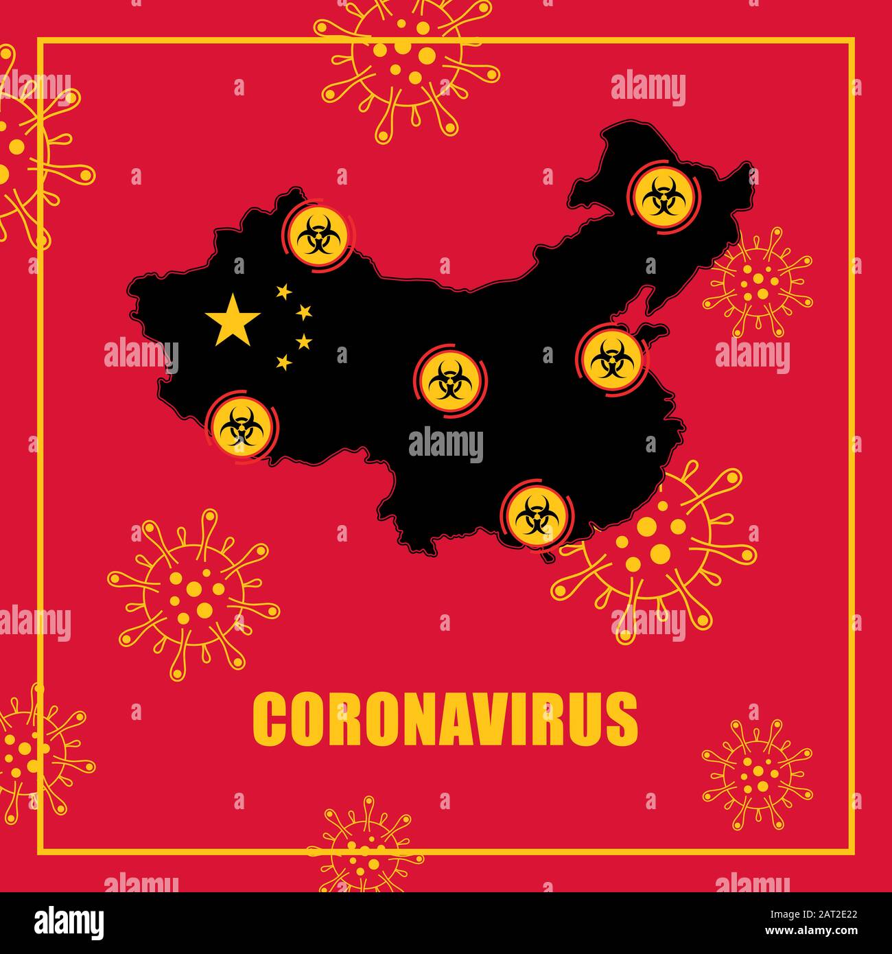 Chine carte silhouette avec infection de coronavirus sur elle Banque D'Images