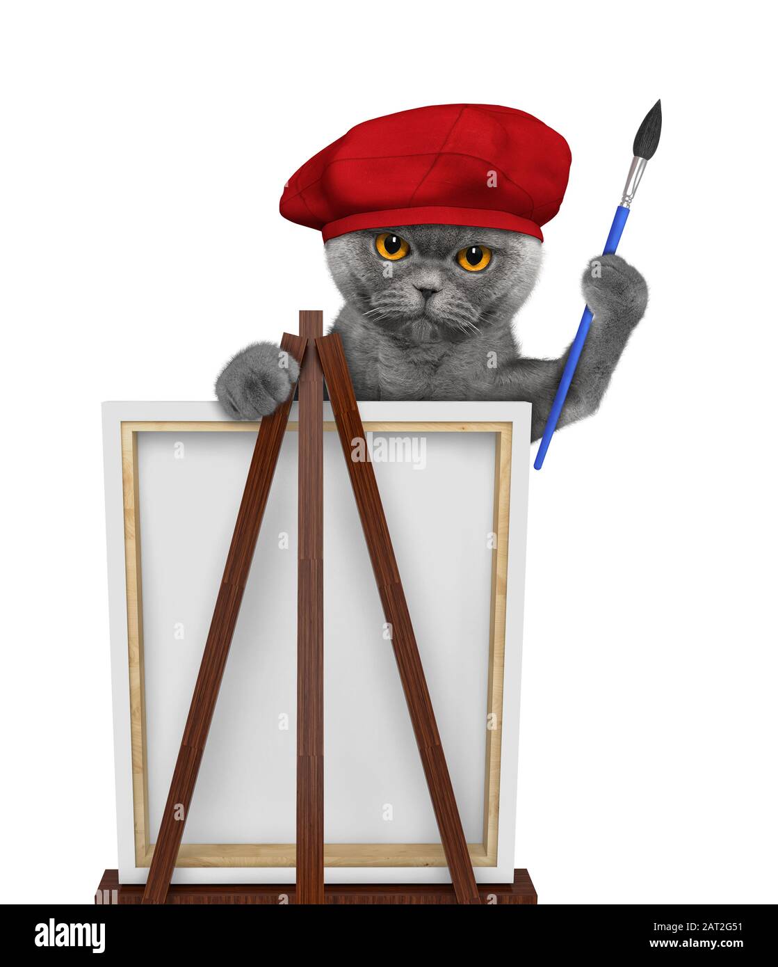 Le chat mignon est un artiste peintre. Isolé sur blanc Banque D'Images