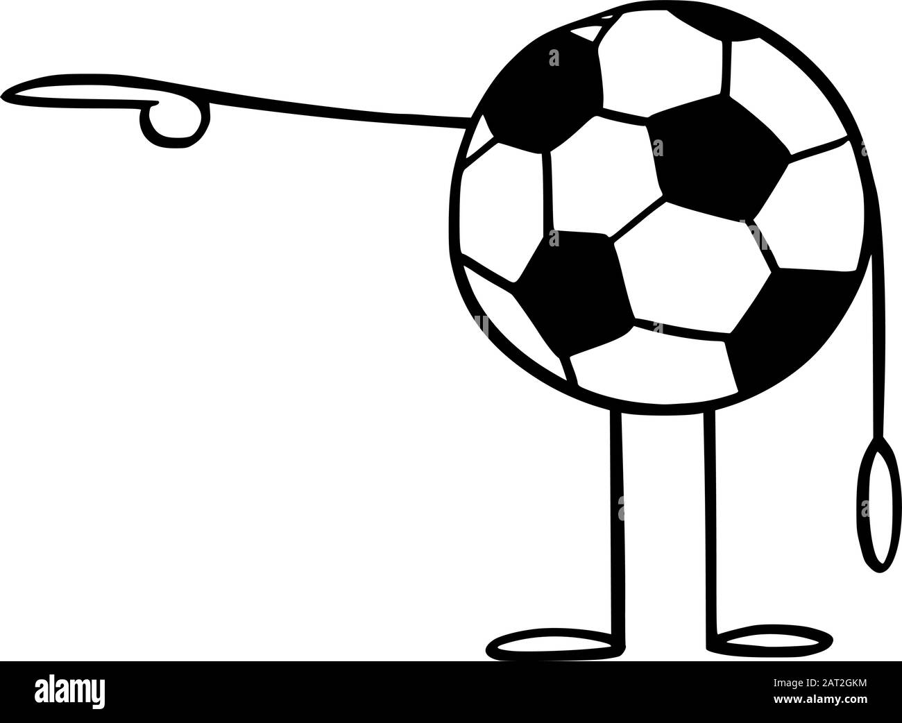 Illustration vectorielle du personnage de football de dessin animé ou de ballon de football montrant ou pointant vers quelque chose à la main.publicité de sport ou design de marketing. Illustration de Vecteur