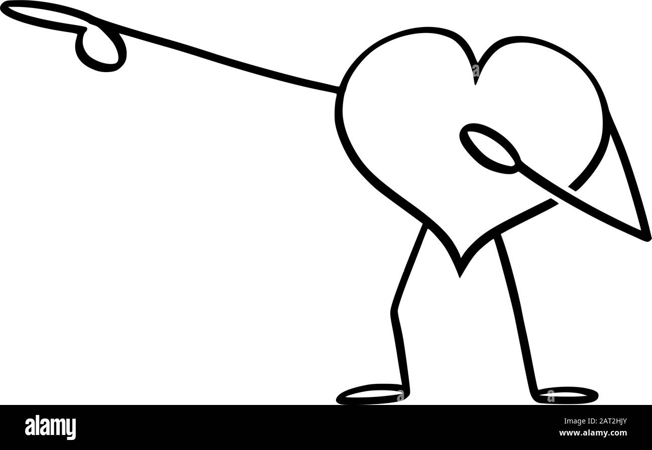 Illustration vectorielle du coeur de bande dessinée le symbole d'amour montrant ou pointant vers quelque chose à la main.Valentine publicité ou marketing design. Illustration de Vecteur