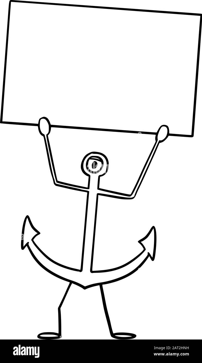 Illustration vectorielle d'un bateau de dessin animé ou d'un caractère d'ancrage de bateau contenant un panneau vide à la main.Publicité nautique ou marine ou conception de marketing. Illustration de Vecteur