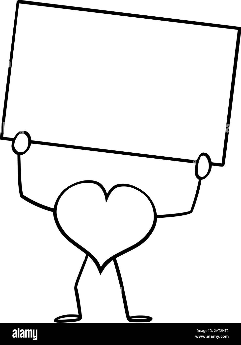 Illustration vectorielle de coeur de bande dessinée le symbole d'amour tenant le signe vide dans la main.Valentine publicité ou marketing design. Illustration de Vecteur