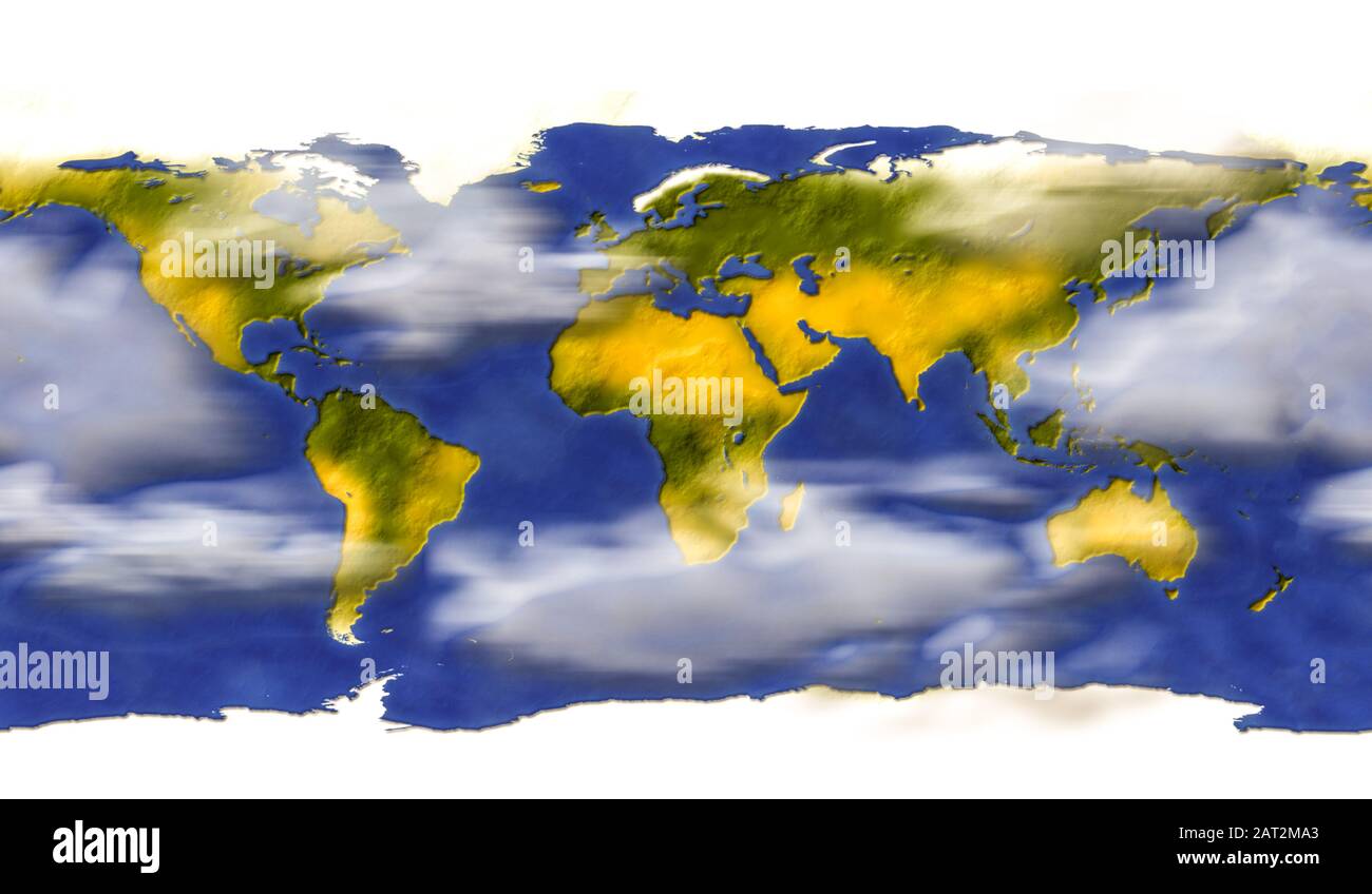 Illustration de la carte du monde physique relief, parfaite pour la création de globe en relief Banque D'Images