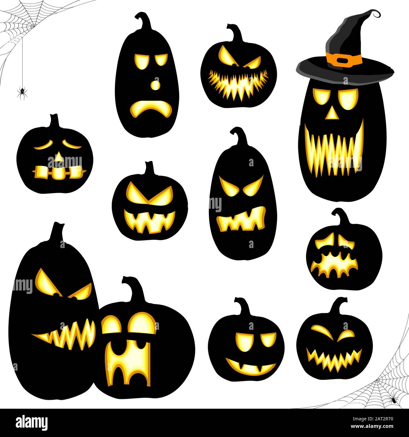 Collection de différentes couleur noir pour l'Halloween pumpkins illustré de modèles Illustration de Vecteur
