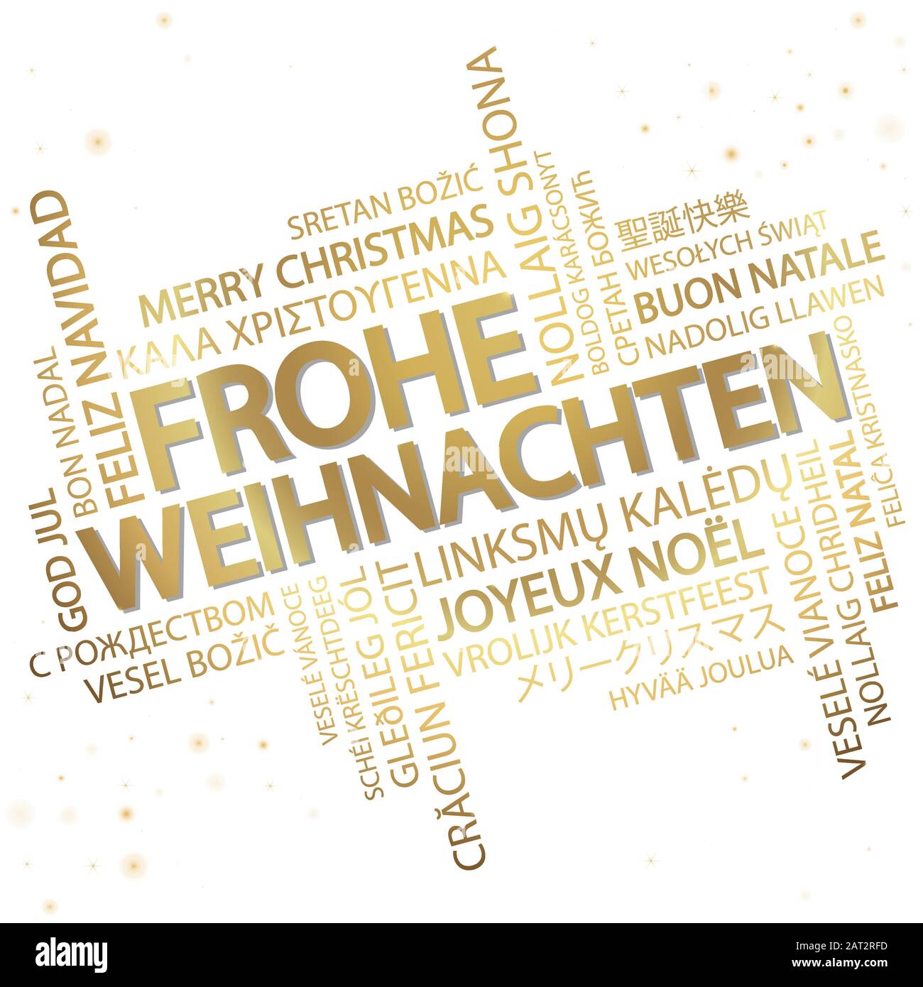 Nuage de mots avec texte Joyeux Noël dans différentes langues, au milieu un grand et gras écrit en allemand Illustration de Vecteur