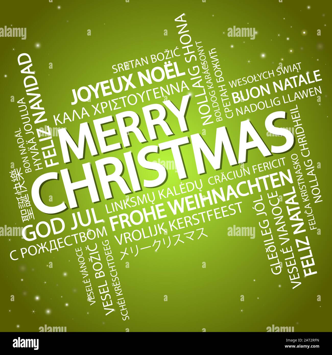 Nuage de mots avec texte Joyeux Noël dans différentes langues, au milieu un grand et gras écrit en anglais Illustration de Vecteur