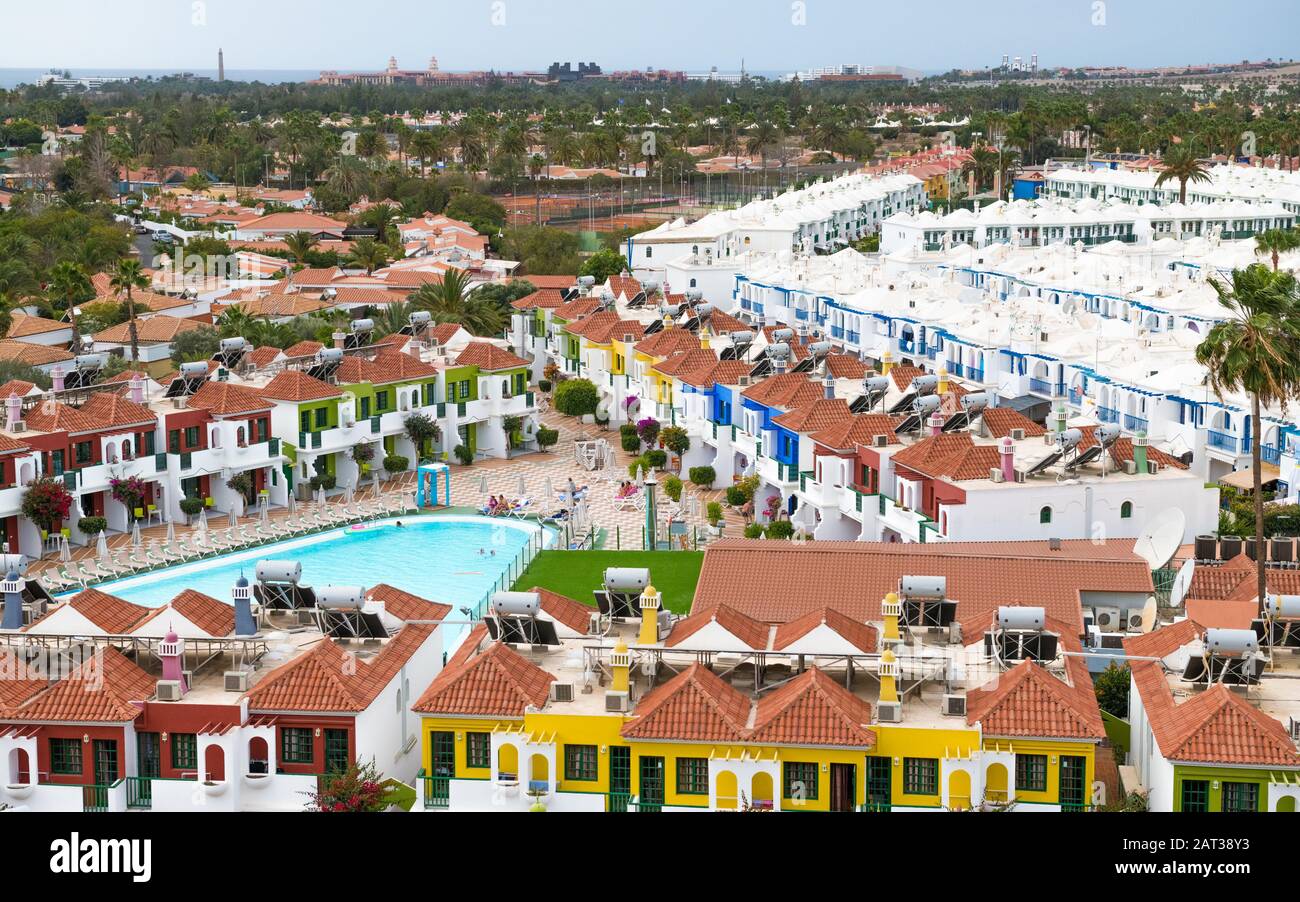 Villas et complexe d'hébergement de vacances, Maspalomas, Gran Canaria. Banque D'Images