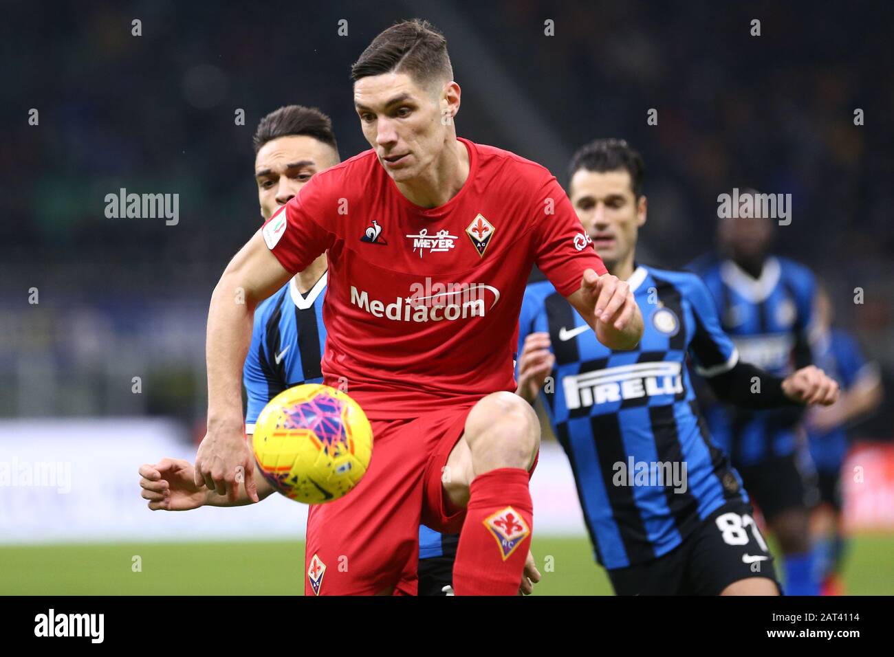 Milan, Italie. 29 janvier 2020 . Coppa Italia . Fc Internazionale Vs Acf Fiorentina. Nikola Milenkovic De Ac Fiorentina. Banque D'Images